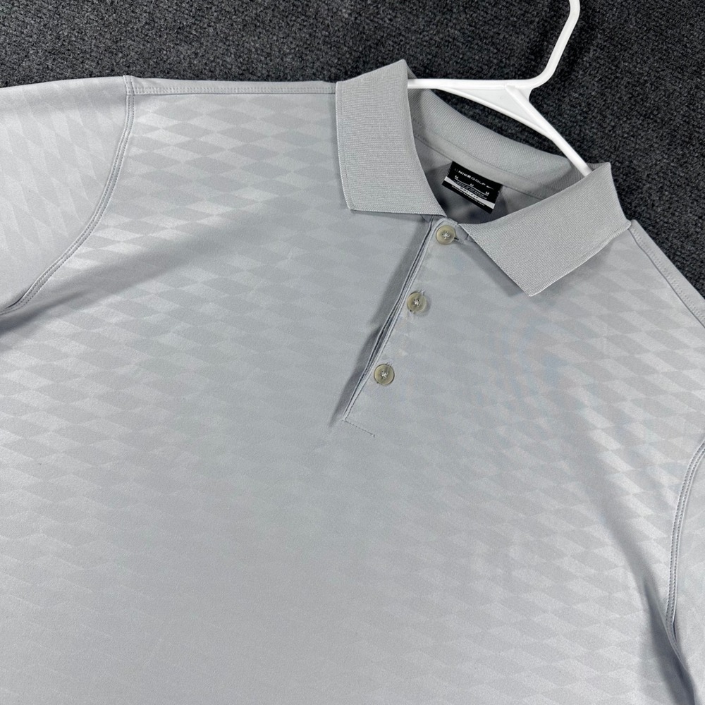 Nike Golf Polo Shirt Mens M Medium Grey Dri Fit Diamond Jacquard Short Sleeve